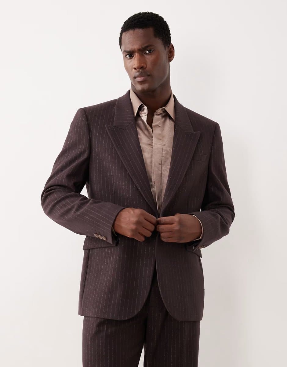 ASOS ASOS DESIGN metallic pinstripe slim suit jacket in brown