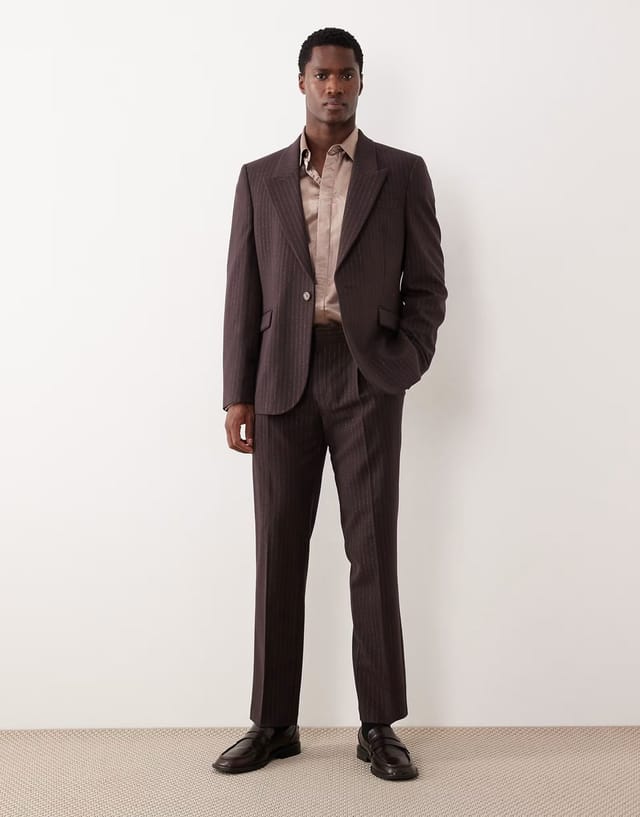 ASOS ASOS DESIGN metallic pinstripe slim suit jacket in brown - 3