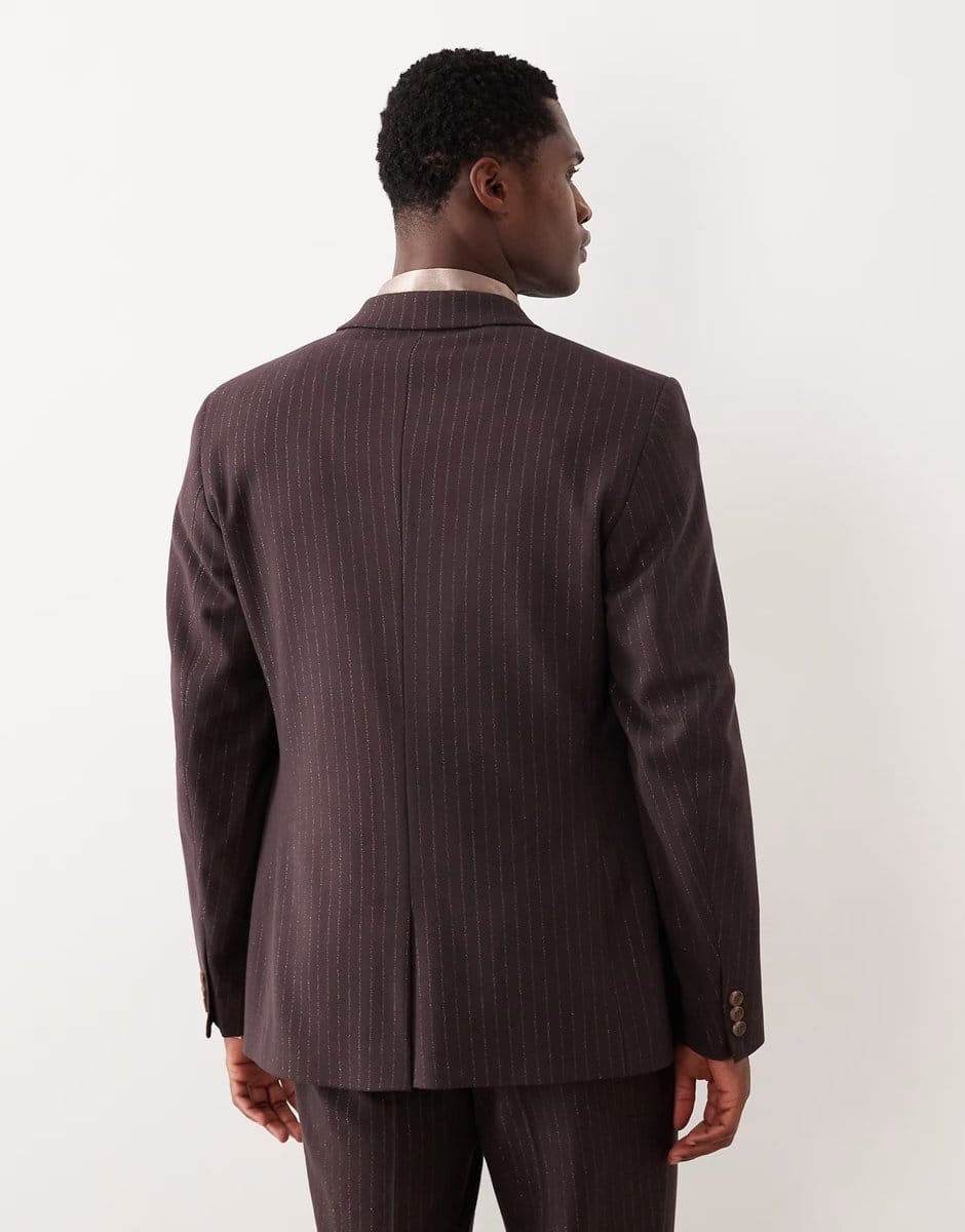 ASOS ASOS DESIGN metallic pinstripe slim suit jacket in brown - 4