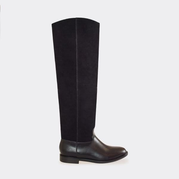 EGO Top-Rider Contrast Detail Knee High Long Flat Boot In Black Faux Leather, Women's Size UK 3 - 2