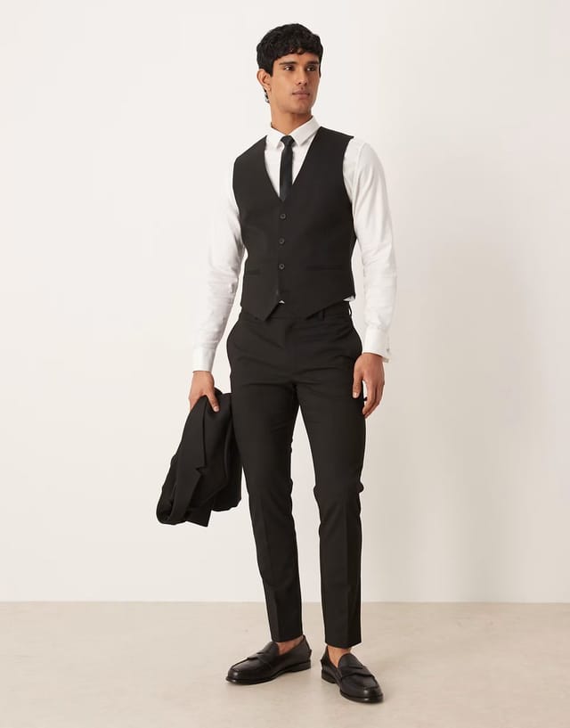 ASOS ASOS DESIGN skinny suit waistcoat in black - 2