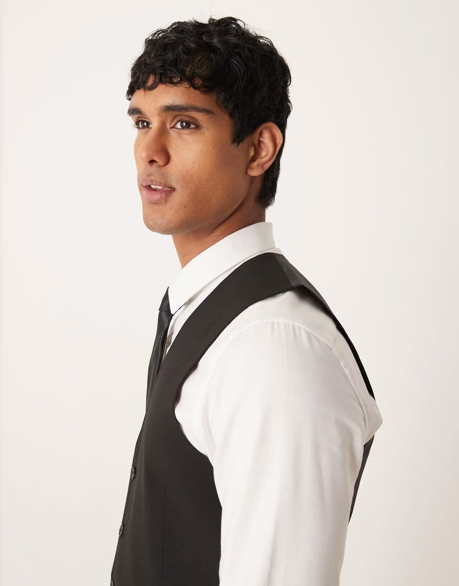 ASOS ASOS DESIGN skinny suit waistcoat in black - 4