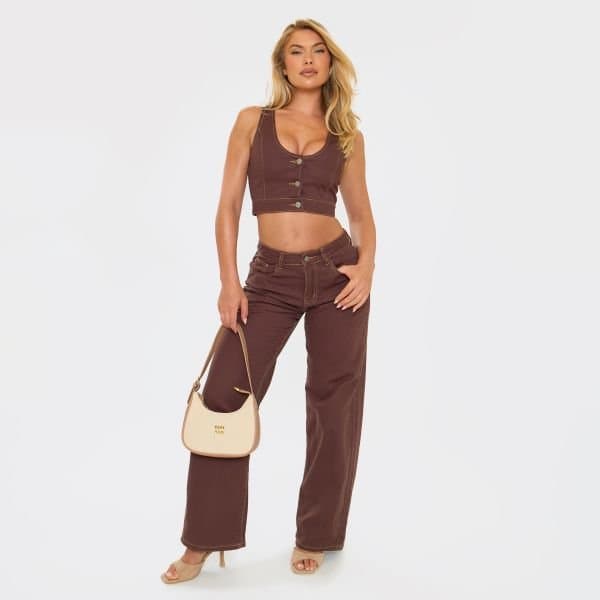 EGO EGO Mid Rise Seam Detail Jeans in Brown