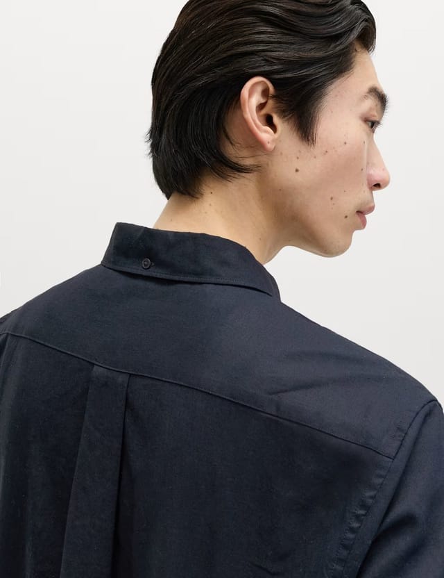 Marks & Spencer M&S Regular Fit Linen Rich Short Sleeve Shirt Navy - 3