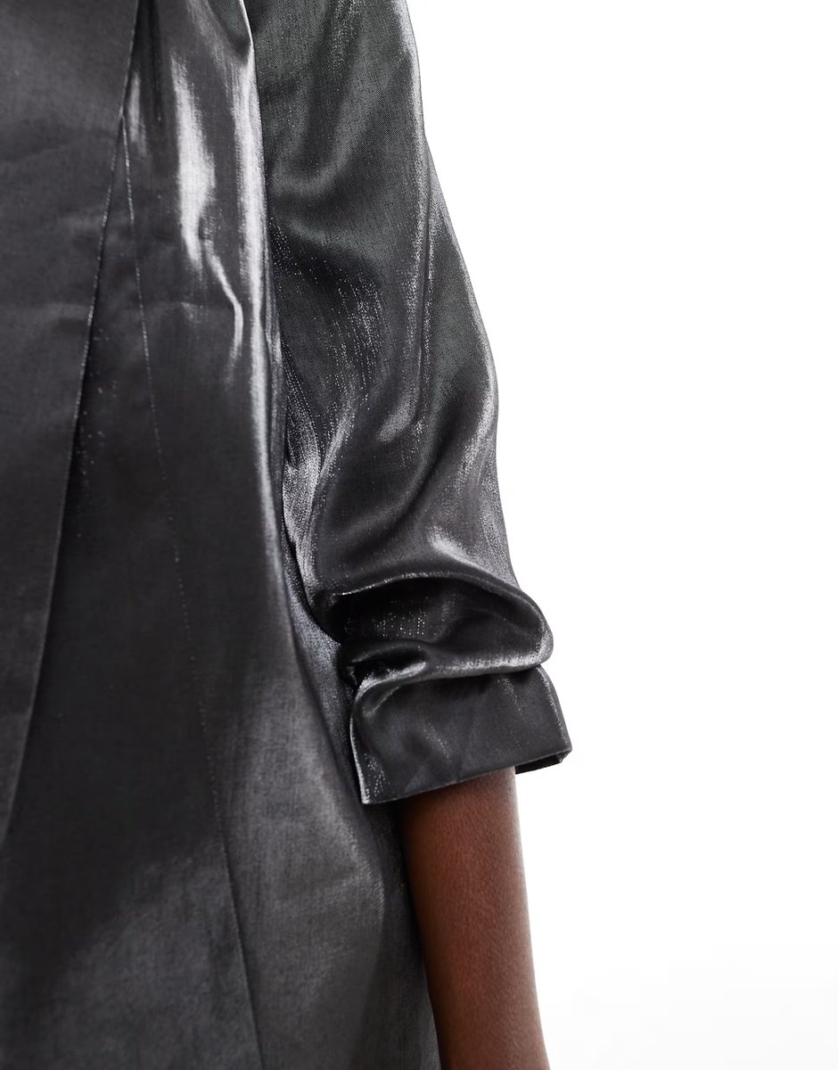 ASOS Pieces ruched sleeve blazer in metallic black - 3