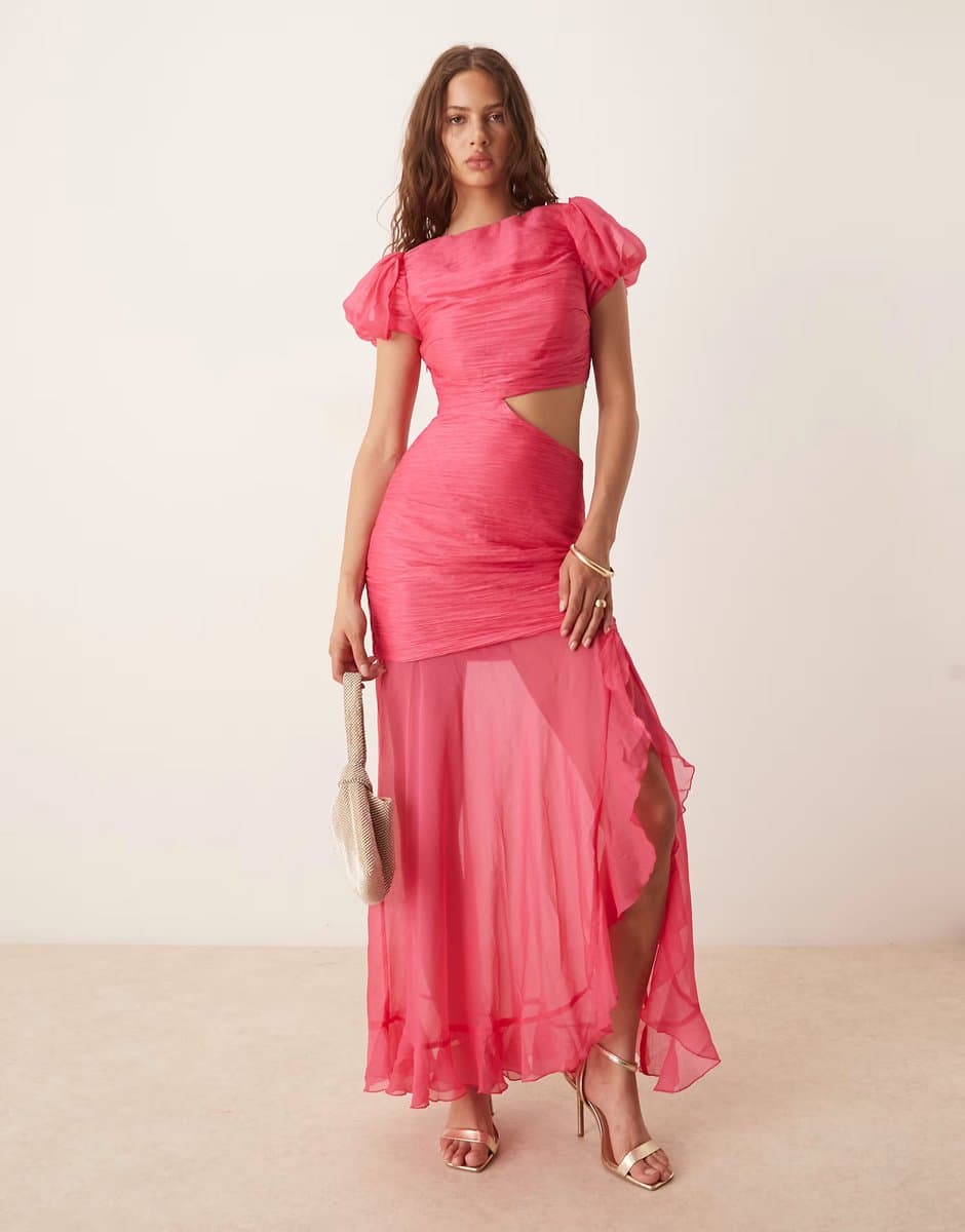 ASOS ASOS DESIGN ruched bodice cut out dropped waist maxi dress in raspberry