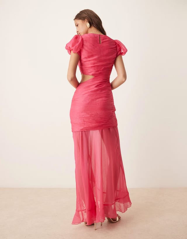 ASOS ASOS DESIGN ruched bodice cut out dropped waist maxi dress in raspberry - 3