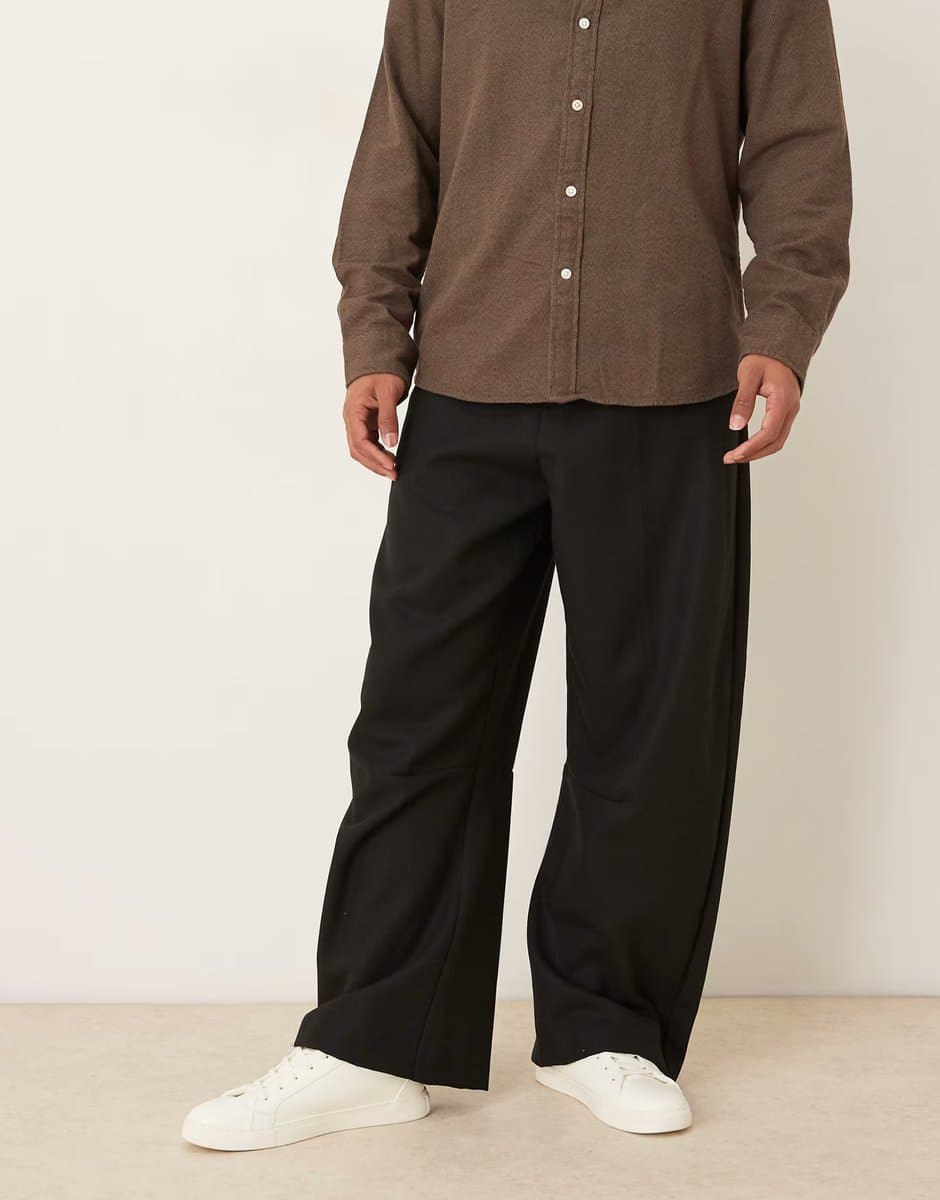 ASOS ASOS DESIGN smart barrel leg trouser with wool in black twill