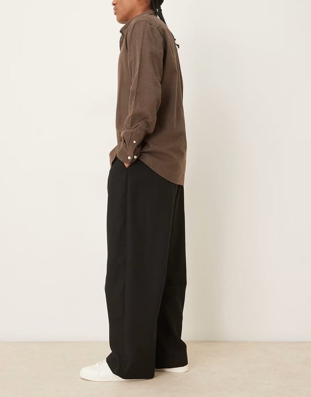 ASOS ASOS DESIGN smart barrel leg trouser with wool in black twill - 3