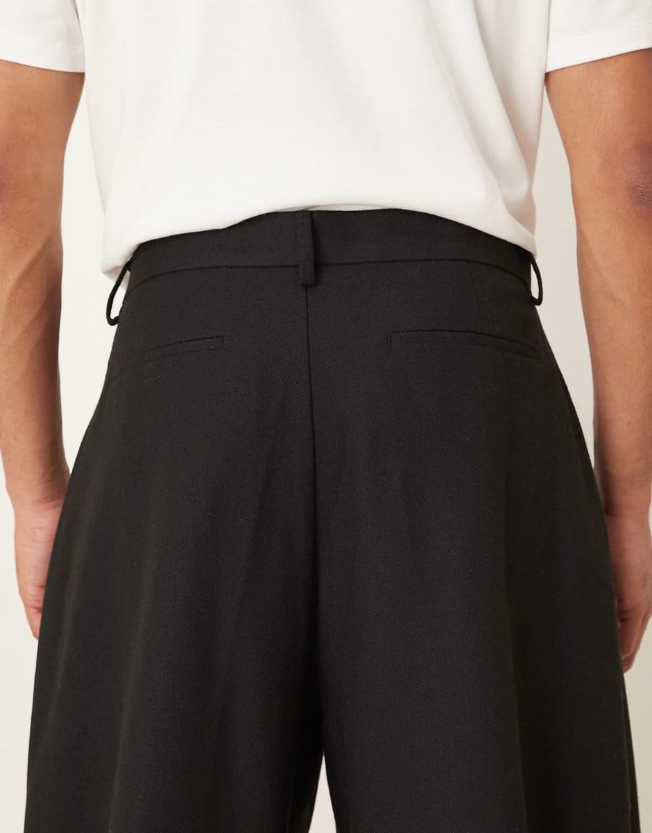 ASOS ASOS DESIGN smart barrel leg trouser with wool in black twill - 4