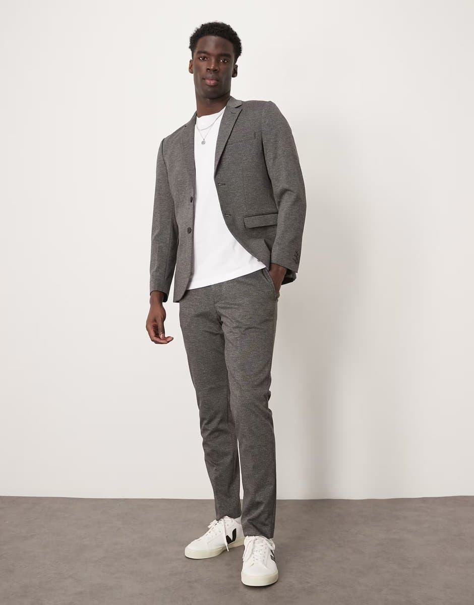 ASOS Selected Homme Noah slim fit jersey suit in dark grey