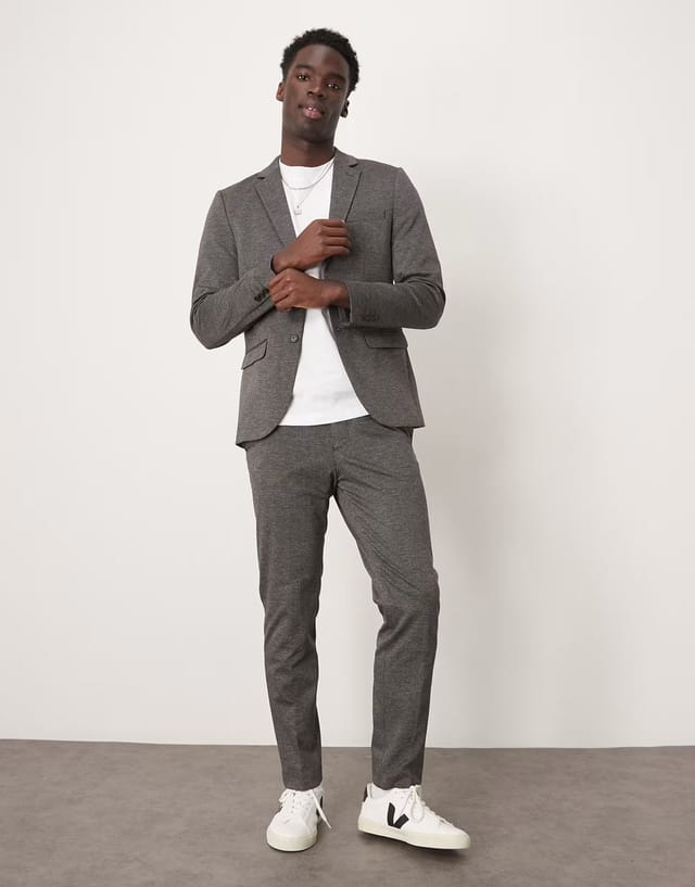 ASOS Selected Homme Noah slim fit jersey suit in dark grey - 2