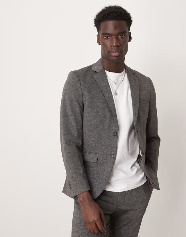 ASOS Selected Homme Noah slim fit jersey suit in dark grey - 3