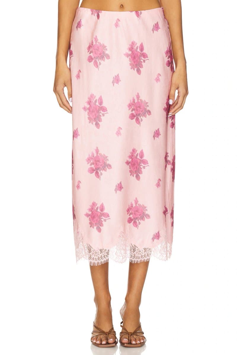 revolve LoveShackFancy Floral Midi Skirt in Berrywood