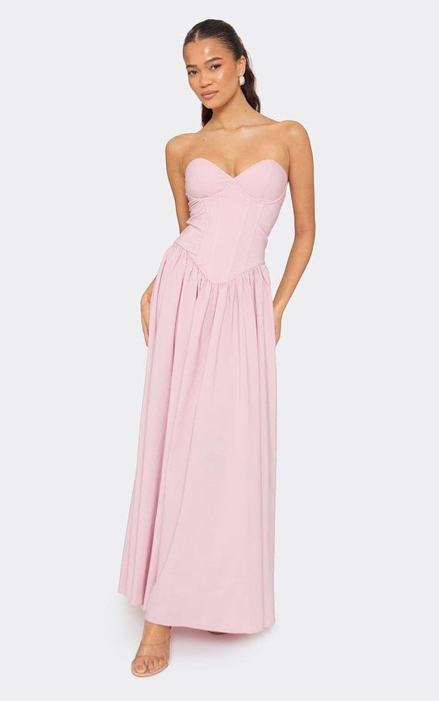 EGO Bandeau Underwired Corset Detail Pleated Maxi Dress In Pink, Women's Size UK 6 - 2