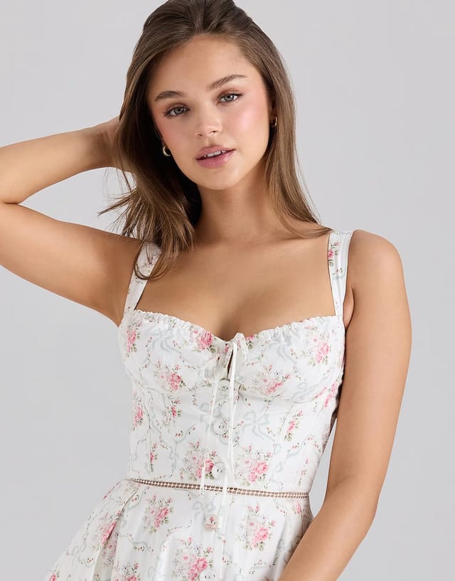 ASOS House of CB Chiarina cotton button front midi dress in rose print - 2