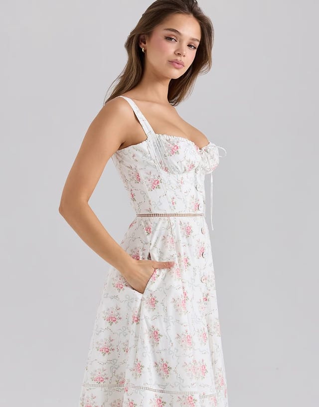 ASOS House of CB Chiarina cotton button front midi dress in rose print - 3