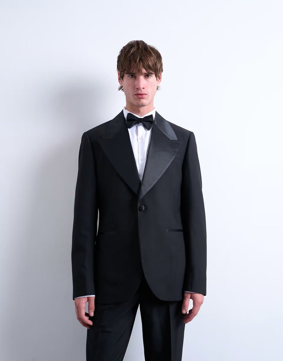 ASOS Topman slim tux suit jacket in black