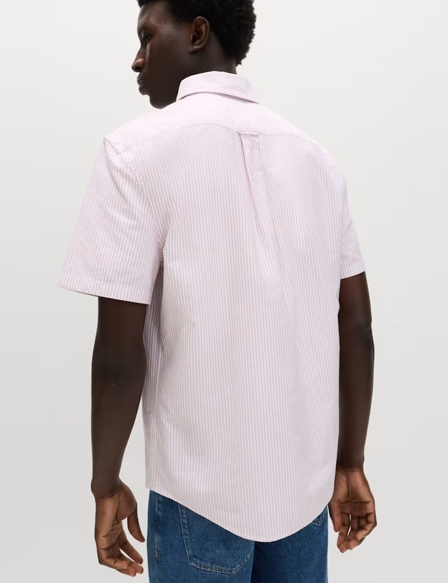Marks & Spencer M&S Ultimate Pure Cotton Striped Oxford Shirt Antique Rose - 3