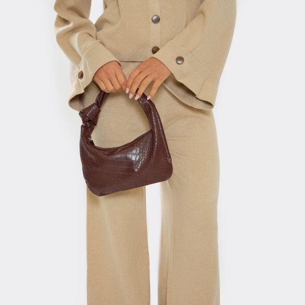 EGO Mid Rise Wide Leg Trousers In Beige Compact Knit, Women's Size UK Medium/Large M/L - 2