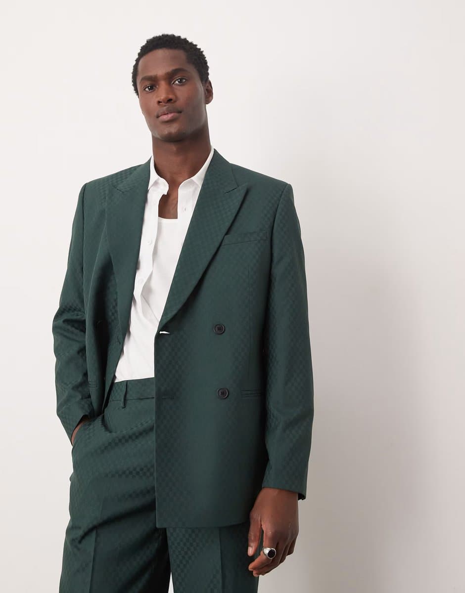 ASOS ASOS DESIGN double breasted regular suit jacket in checkerboard weave in green