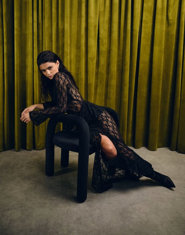 ASOS ASOS DESIGN lace long sleeve maxi dress ruffle skirt in black - 3