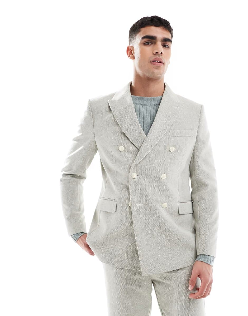 ASOS ASOS DESIGN double breasted wool blend regular suit jacket in sage green weave