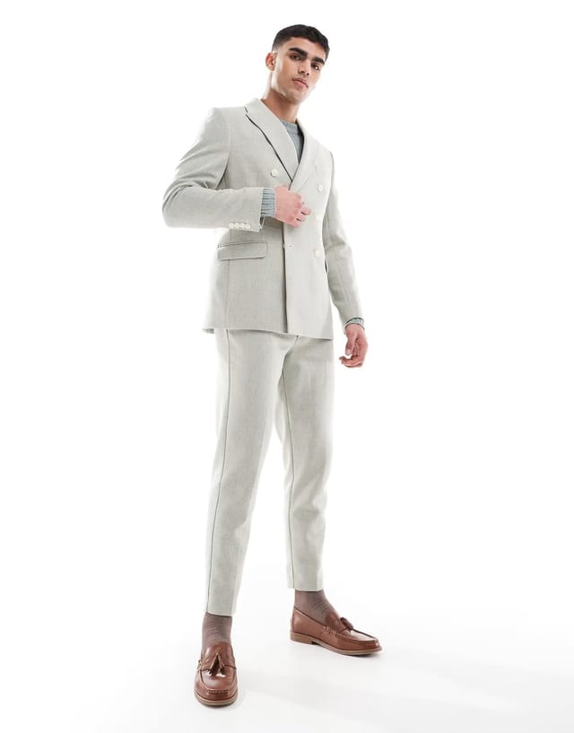 ASOS ASOS DESIGN double breasted wool blend regular suit jacket in sage green weave - 2