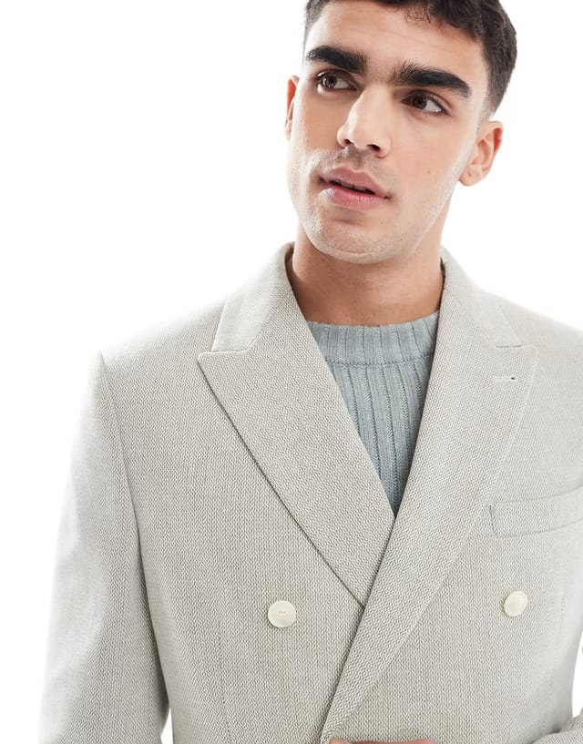ASOS ASOS DESIGN double breasted wool blend regular suit jacket in sage green weave - 3
