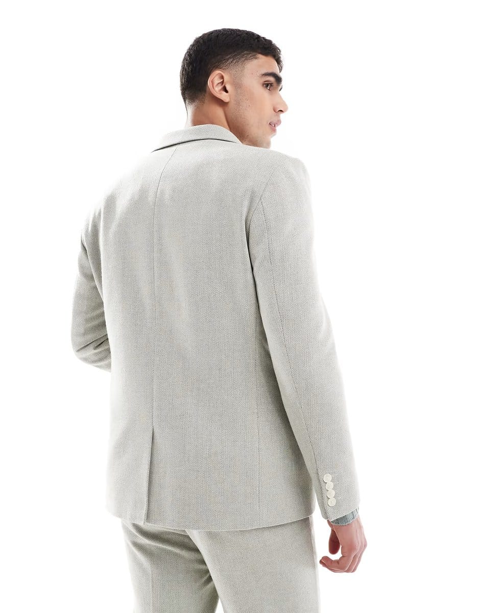 ASOS ASOS DESIGN double breasted wool blend regular suit jacket in sage green weave - 4