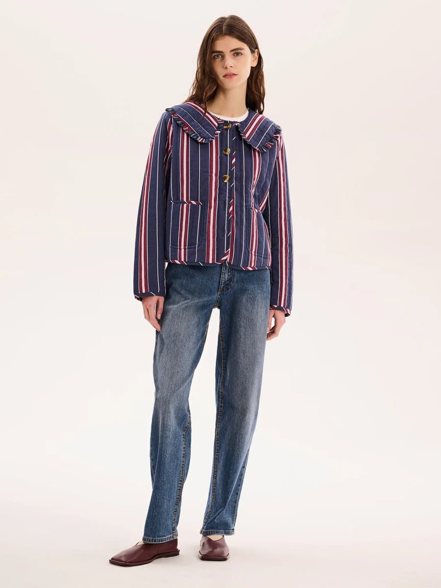 OMNES Peggy Quilted Jacket in Navy Stripe