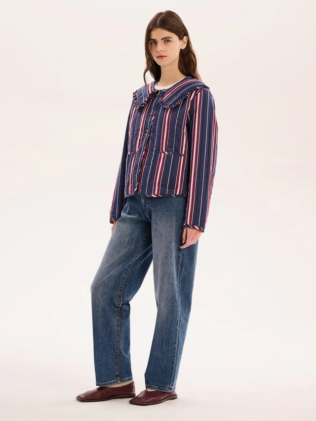 OMNES Peggy Quilted Jacket in Navy Stripe - 2