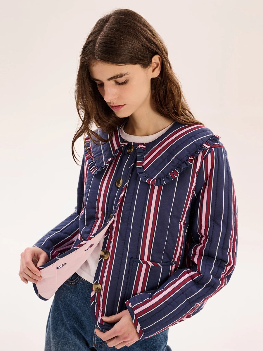 OMNES Peggy Quilted Jacket in Navy Stripe - 3