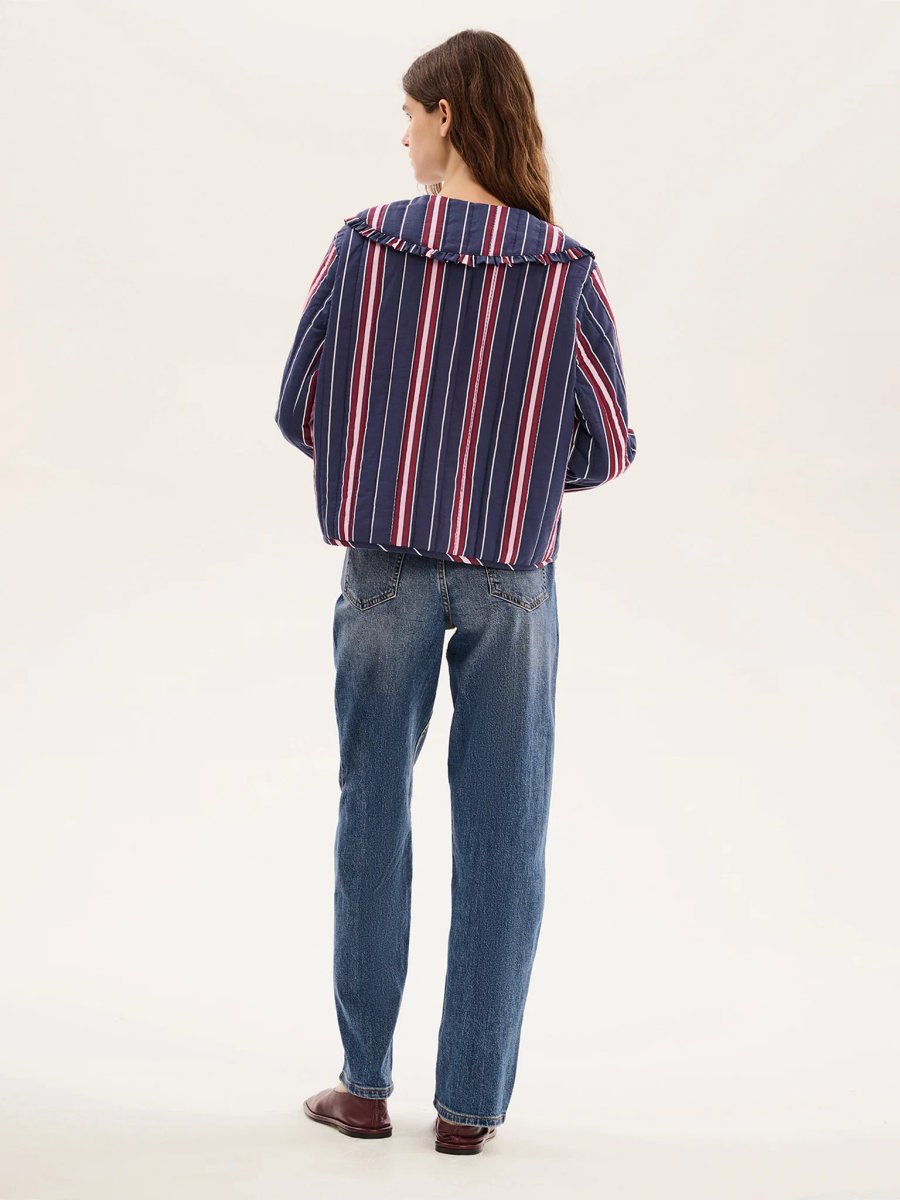 OMNES Peggy Quilted Jacket in Navy Stripe - 4