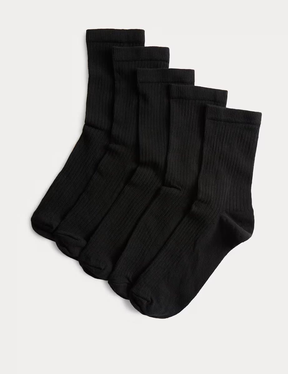 Marks & Spencer M&S Cotton Rich Ankle High Socks in Black