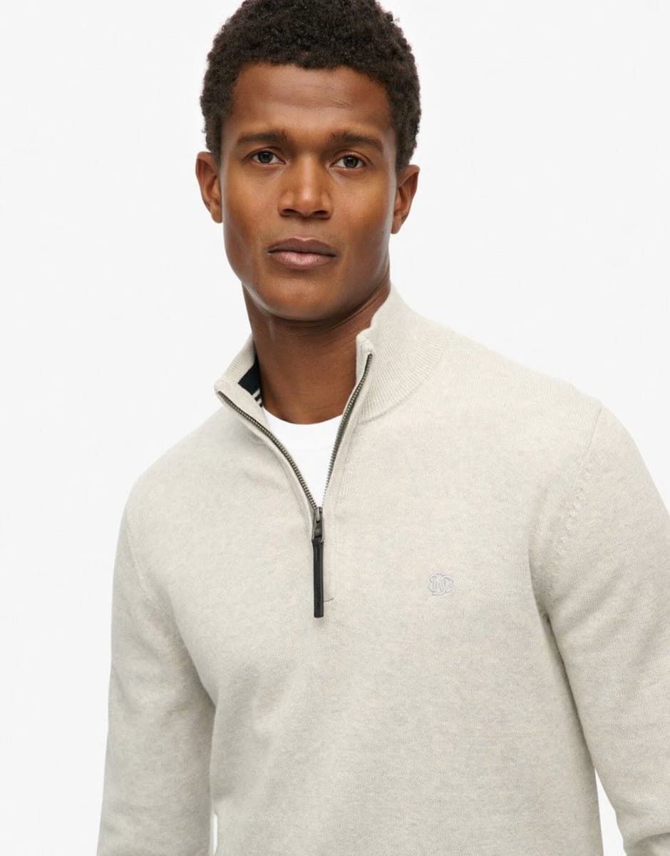 ASOS Superdry Essentials cotton half zip jumper in lightning grey marl