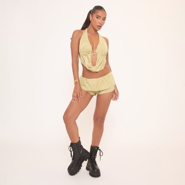 EGO EGO Distressed Detail Booty Shorts in Green