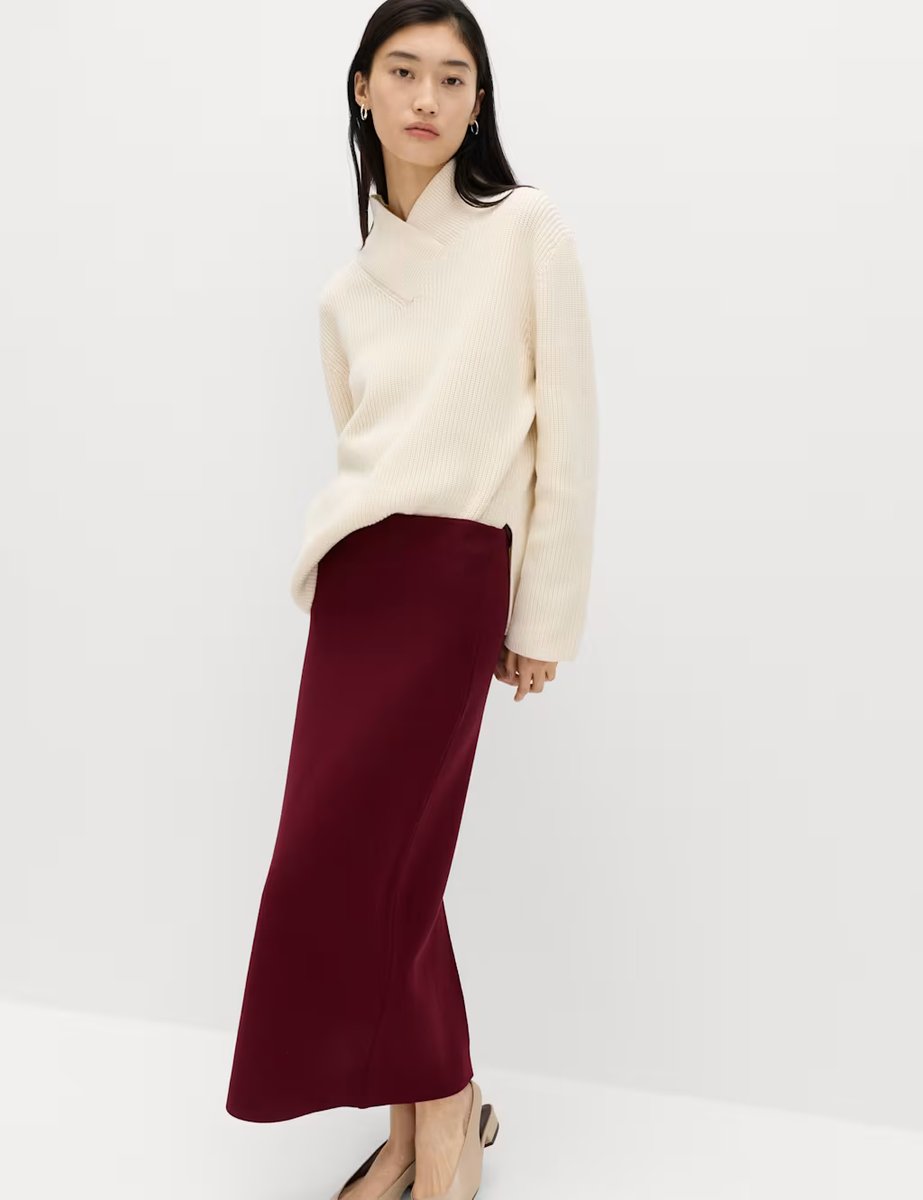 Marks & Spencer M&S Knitted Midaxi Column Skirt Wine - 2