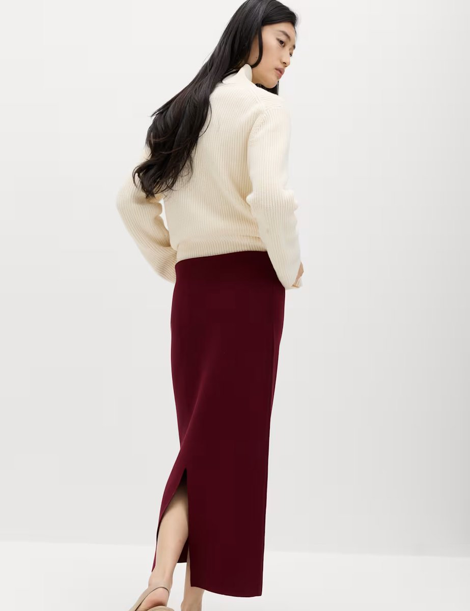 Marks & Spencer M&S Knitted Midaxi Column Skirt Wine - 4