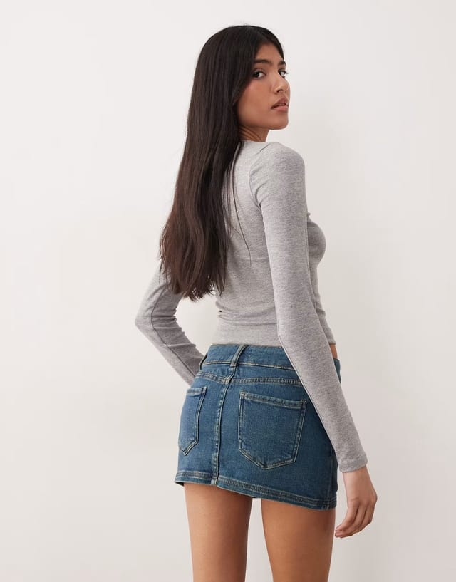 ASOS Motel low rise denim mini skirt in dark blue vintage wash - 3