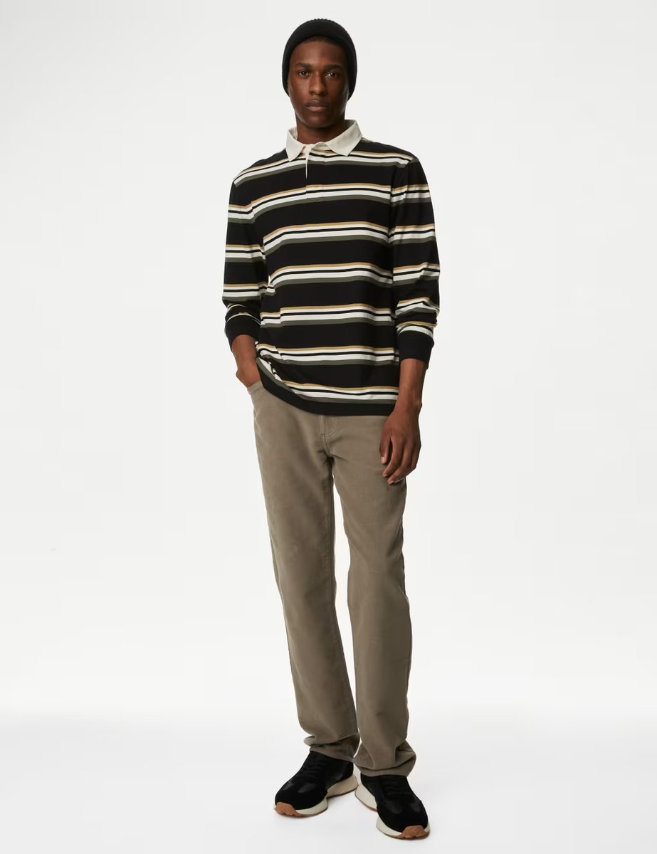 Marks & Spencer M&S Pure Cotton Striped Rugby Shirt Black Mix - 3
