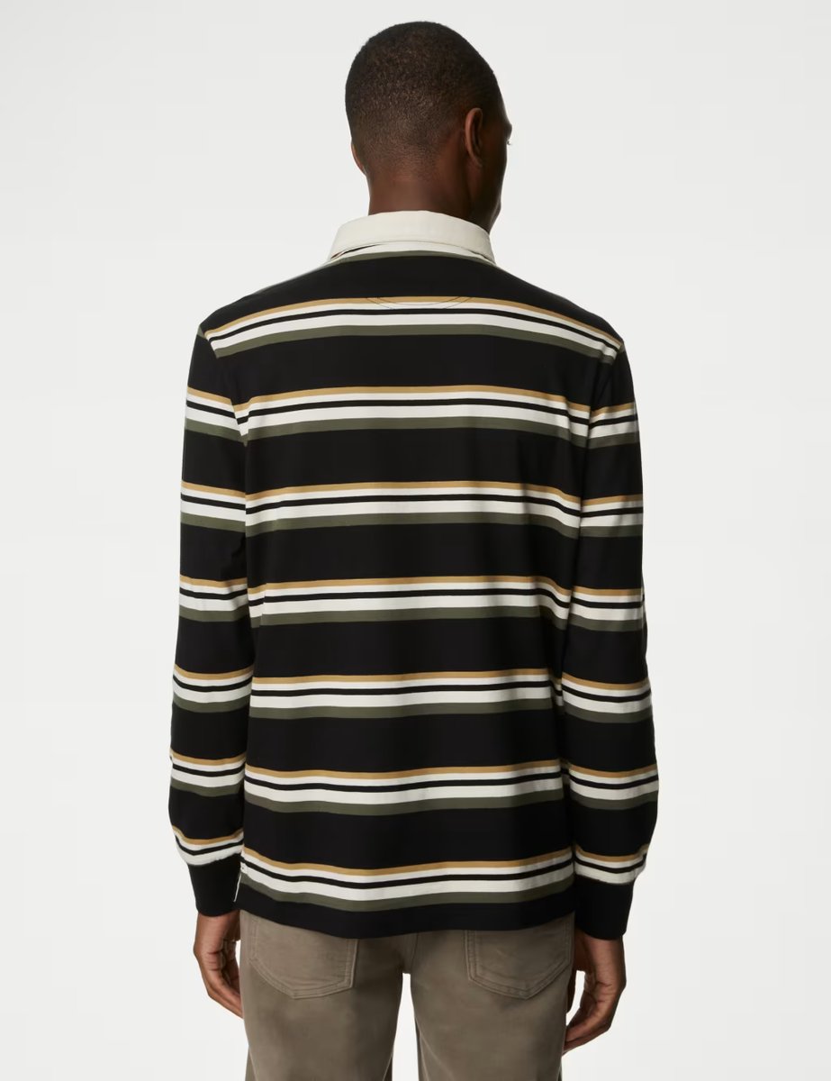 Marks & Spencer M&S Pure Cotton Striped Rugby Shirt Black Mix - 4