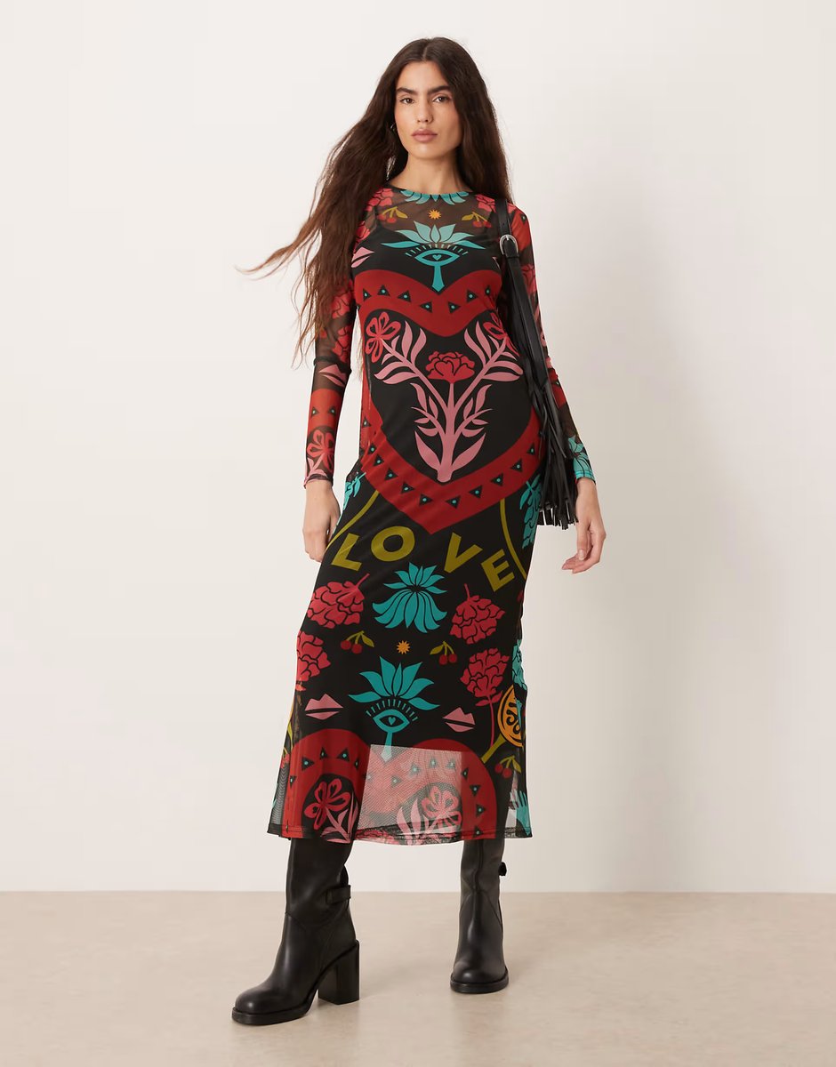 ASOS Never Fully Dressed mesh maxi dress in bright abstract print - 1