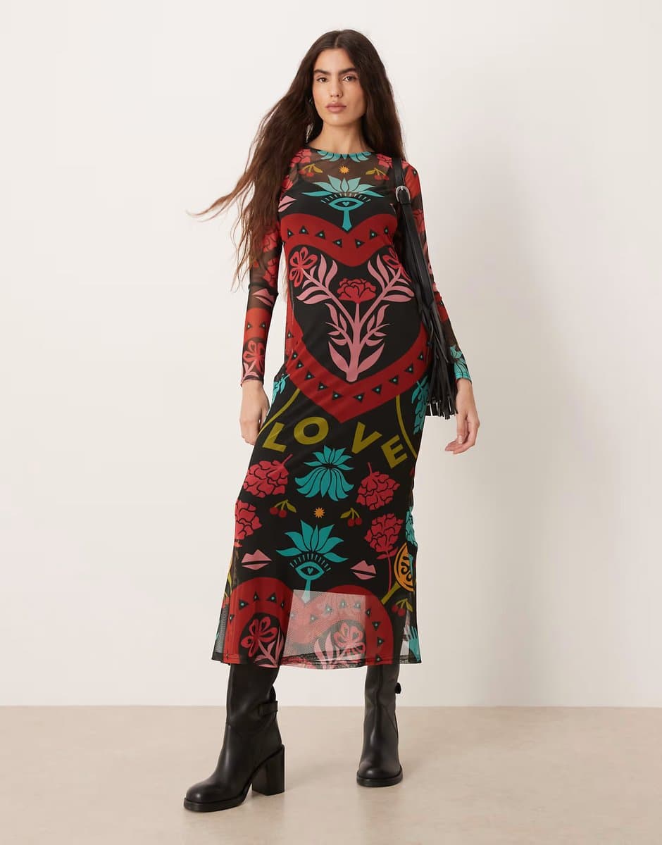 ASOS Never Fully Dressed mesh maxi dress in bright abstract print