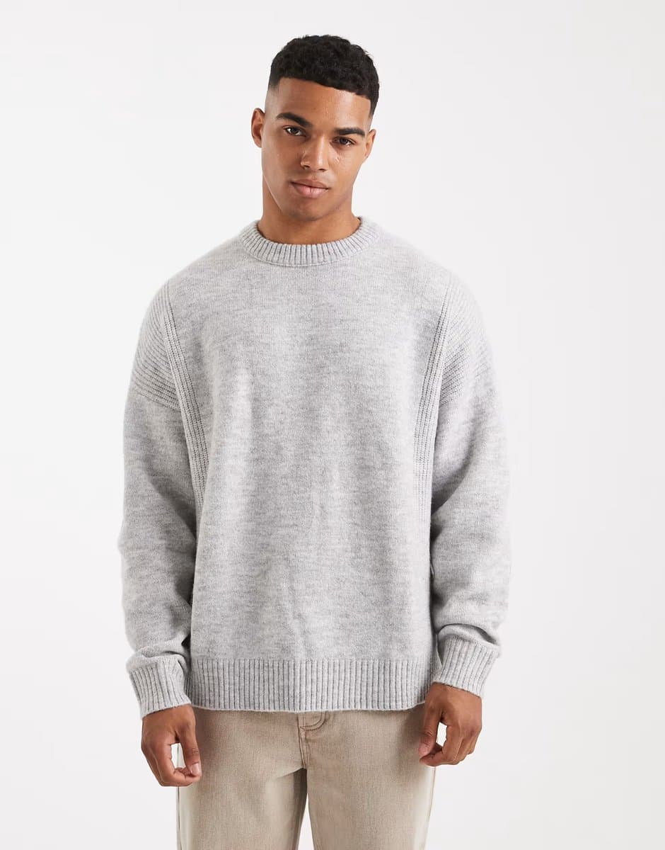 ASOS ASOS DESIGN oversized knitted rib panel jumper in grey