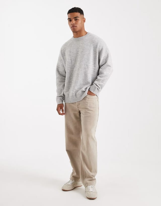 ASOS ASOS DESIGN oversized knitted rib panel jumper in grey - 2