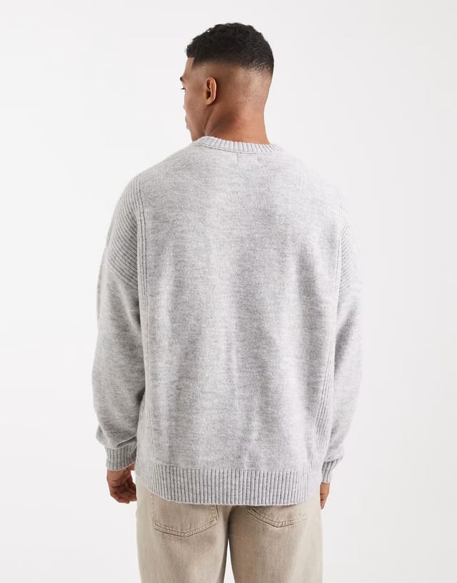 ASOS ASOS DESIGN oversized knitted rib panel jumper in grey - 3