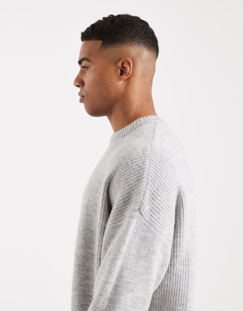 ASOS ASOS DESIGN oversized knitted rib panel jumper in grey - 4