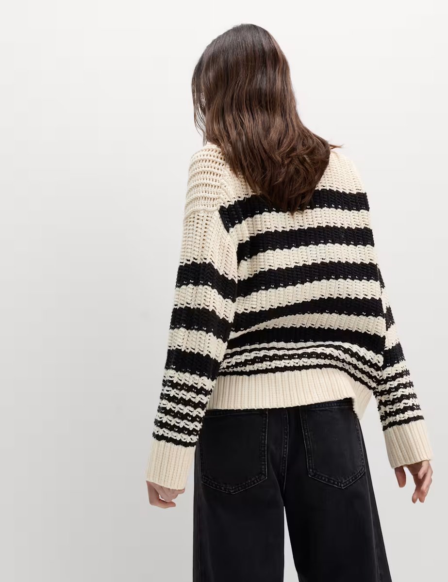 Marks & Spencer M&S Cotton Rich Striped Relaxed Jumper Black Mix - 2