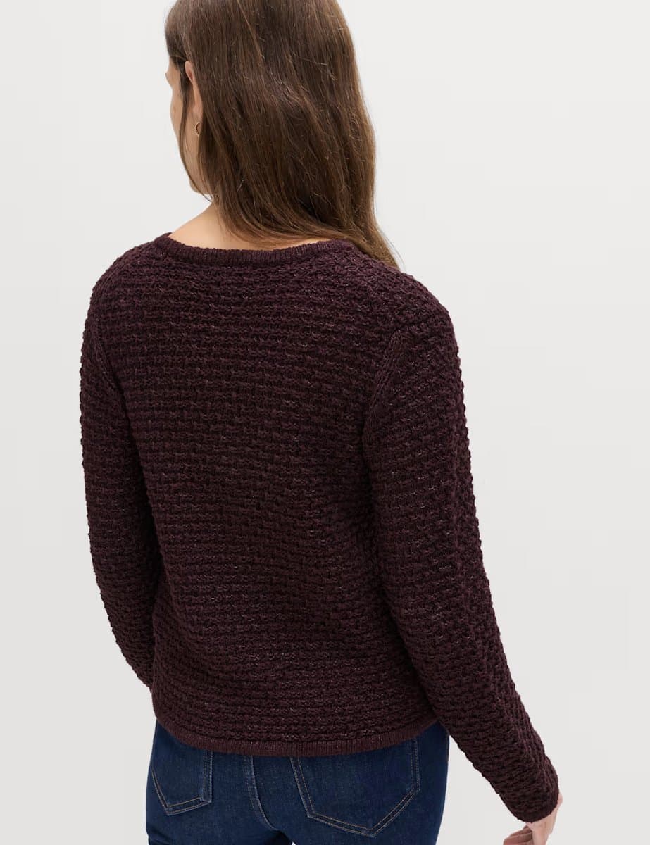 Marks & Spencer M&S Textured Cropped Knitted Jacket in Raisin